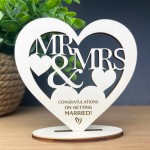 Mr & Mrs Congratulations Wedding Gift For Friend Engraved Heart 