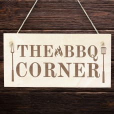 BBQ Corner BBQ Sign For Garden Hanging Wood Engraved Sign