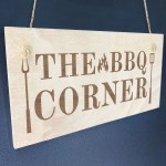 BBQ Corner BBQ Sign For Garden Hanging Wood Engraved Sign
