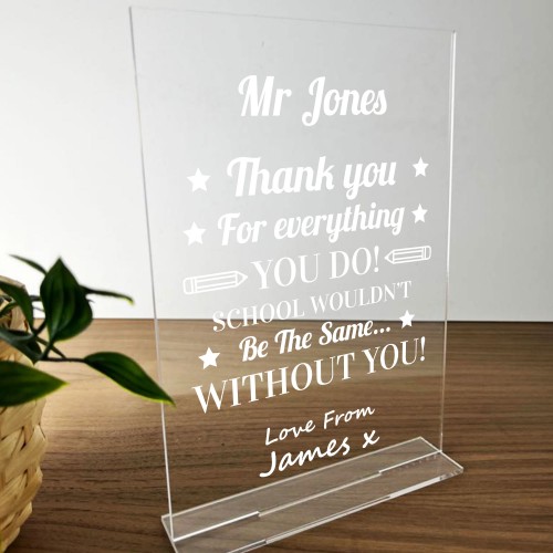 PERONALISED Thank You Teacher Plaque End Of School Year Leaving 