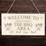 THE BBQ AREA Engraved Hanging Garden Shed Sign BBQ Sign