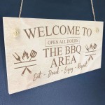 THE BBQ AREA Engraved Hanging Garden Shed Sign BBQ Sign