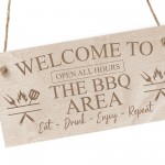 THE BBQ AREA Engraved Hanging Garden Shed Sign BBQ Sign