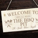 THE BBQ PIT Engraved Hanging Garden Shed Sign BBQ Sign