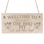 THE BBQ PIT Engraved Hanging Garden Shed Sign BBQ Sign