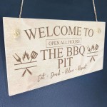 THE BBQ PIT Engraved Hanging Garden Shed Sign BBQ Sign