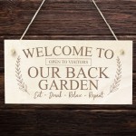 Back Garden Sign Engraved Hanging Wall Plaque Shed Sign Welcome