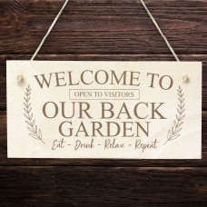 Back Garden Sign Engraved Hanging Wall Plaque Shed Sign Welcome