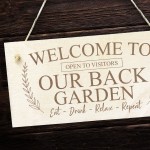 Back Garden Sign Engraved Hanging Wall Plaque Shed Sign Welcome