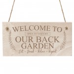 Back Garden Sign Engraved Hanging Wall Plaque Shed Sign Welcome