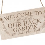 Back Garden Sign Engraved Hanging Wall Plaque Shed Sign Welcome