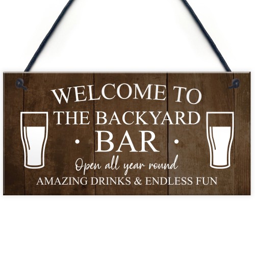 Backyard Bar Sign Hanging Wall Plaque Vintage Man Cave Shed Sign