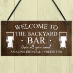 Backyard Bar Sign Hanging Wall Plaque Vintage Man Cave Shed Sign