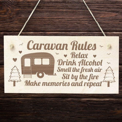 Caravan Rules Sign Hanging Wall Plaque Caravan Lover Gift