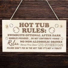 Hot Tub Rules Engraved Wood Sign Garden Sign Hot Tub Sign