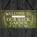 BACK GARDEN Sign Hanging Wall Shed Plaque Rustic Friendship Gift