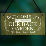 BACK GARDEN Sign Hanging Wall Shed Plaque Rustic Friendship Gift