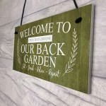 BACK GARDEN Sign Hanging Wall Shed Plaque Rustic Friendship Gift