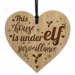 Novelty Elf Christmas Tree Decoration Engraved Wood Bauble Gift 