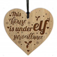 Novelty Elf Christmas Tree Decoration Engraved Wood Bauble Gift 