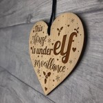 Novelty Elf Christmas Tree Decoration Engraved Wood Bauble Gift 