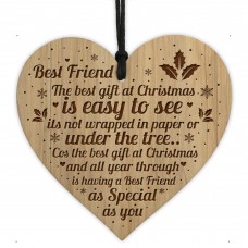 Best Friend Christmas Gift Engraved Wood Heart Friendship Plaque