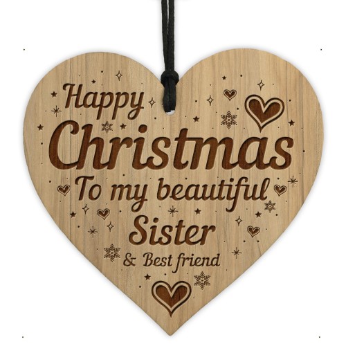 Christmas Gift For Sister Wood Engraved Heart Best Friend Sister