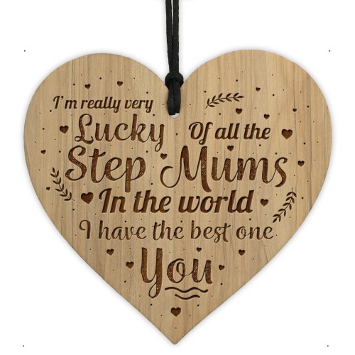 Thank You STEP MUM Gift Wood Engraved Heart Birthday Christmas