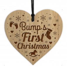 Babys 1st Christmas Bauble Engraved Wood Heart Christmas Decor