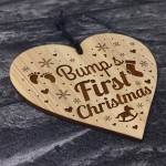 Babys 1st Christmas Bauble Engraved Wood Heart Christmas Decor