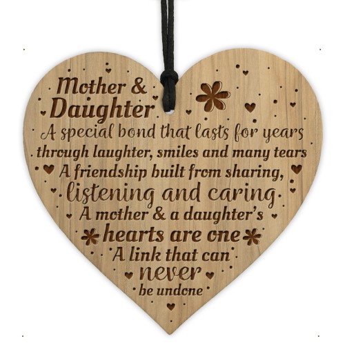 Mother And Daughter Gift Engraved Wood Heart Birthday Christmas