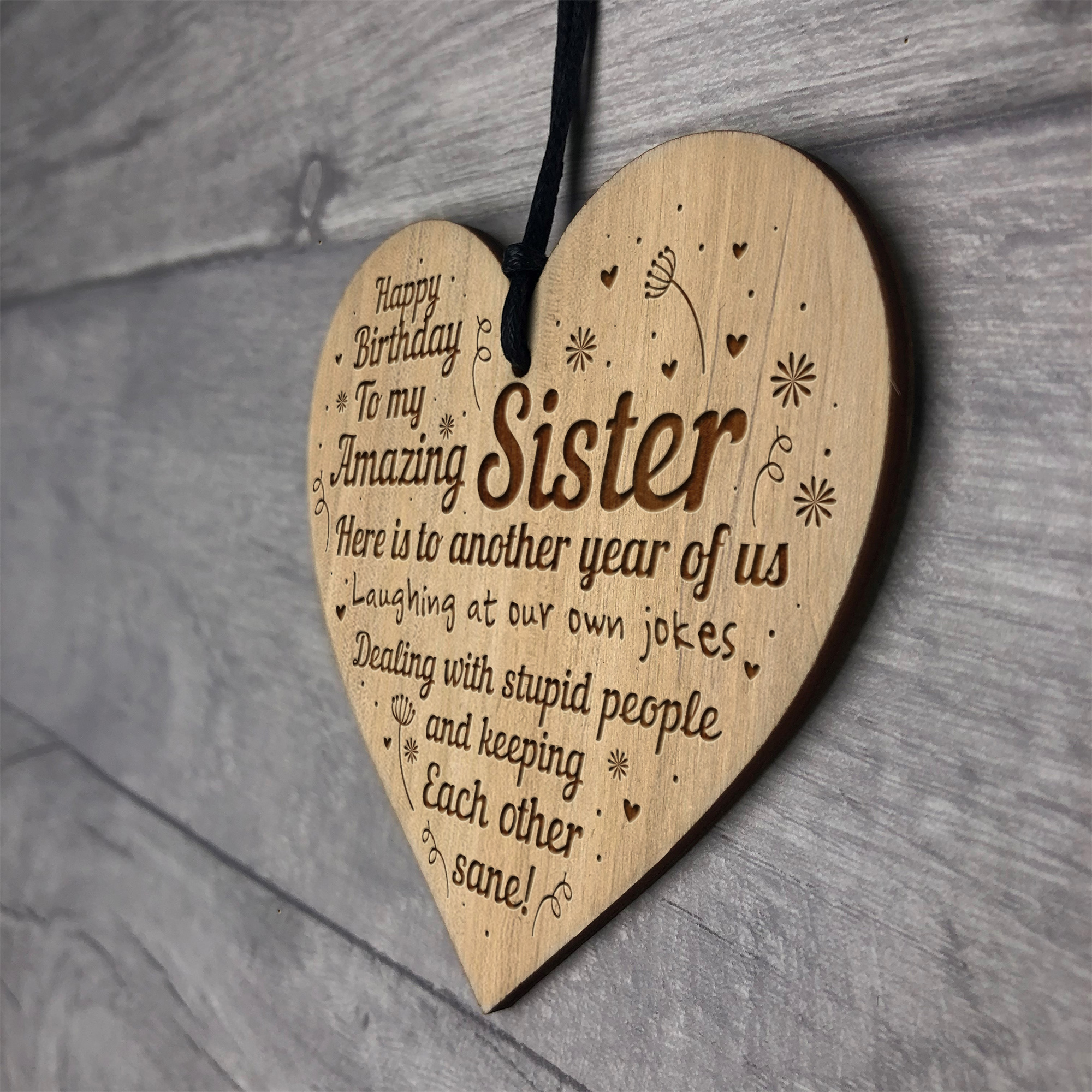 Birthday Gifts For Sister Engraved Wood Heart Sister Birthday