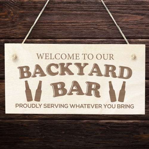 Funny Backyard Bar Sign Plaque Wood Engraved Sign Wall Door Sign