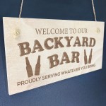 Funny Backyard Bar Sign Plaque Wood Engraved Sign Wall Door Sign