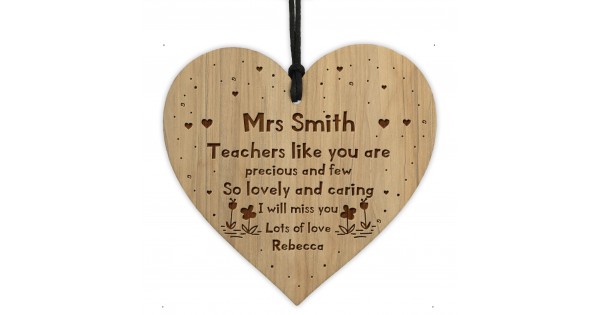 Personalised Teacher Gifts Wooden Engraved Heart Thank You Gifts