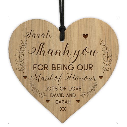 Personalised Maid Of Honour Gifts Engraved Heart Thank You Gift