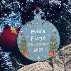 Personalised Babys First First Christmas Wood Bauble Tree