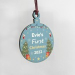 Personalised Babys First First Christmas Wood Bauble Tree