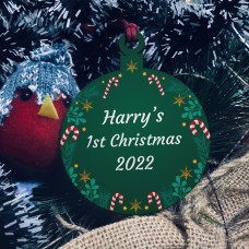 Personalised Babys 1st First Christmas Wood Bauble Tree Keepsake