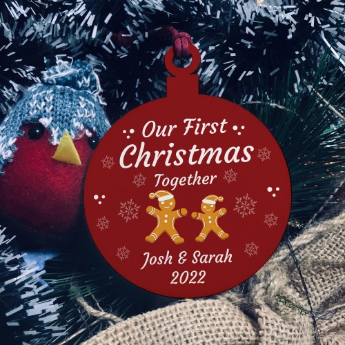 Christmas Bauble Personalised 1st Christmas Together Wood Bauble