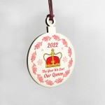 Queen Elizabeth II Memorial Plaque Wood Christmas Bauble Tree