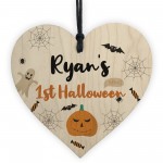 Personalised Babys 1st Halloween Hanging Wood Heart Decoration