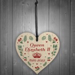 Memorial Sign For Queen Elizabeth II Wooden Heart In Memory
