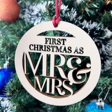 First Christmas As Mr & Mrs Wooden Bauble Tree Decoration Gift 