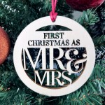 First Christmas As Mr & Mrs Wooden Bauble Tree Decoration Gift 