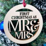 First Christmas As Mr & Mrs Wooden Bauble Tree Decoration Gift 