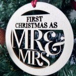 First Christmas As Mr & Mrs Wooden Bauble Tree Decoration Gift 