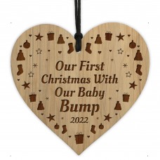 Our First Christmas With Bump Baby Engraved Heart Decoration