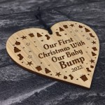 Our First Christmas With Bump Baby Engraved Heart Decoration