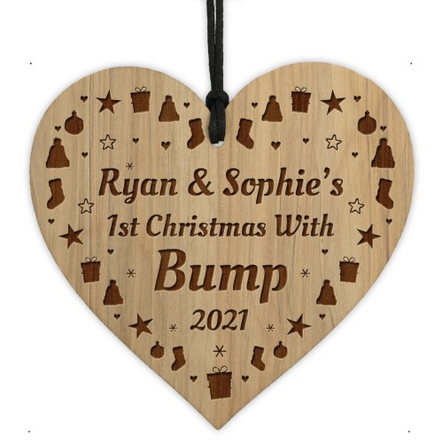 1st Christmas With Bump Engraved Heart Personalised Decoration